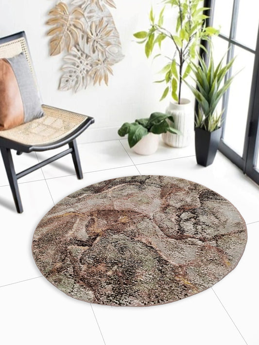 Taupe Olive Marble Circular Rug – Turkish Microfiber, Non Slip, 100×100cm