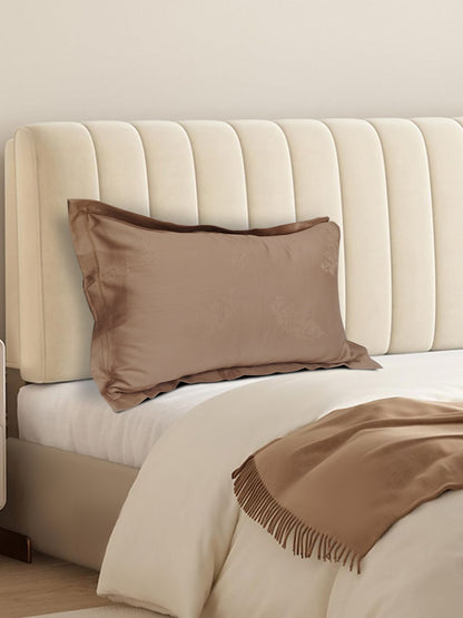 Taupe Feather Jacquard Pillow Cover Set – Premium Cotton – Set of 2
