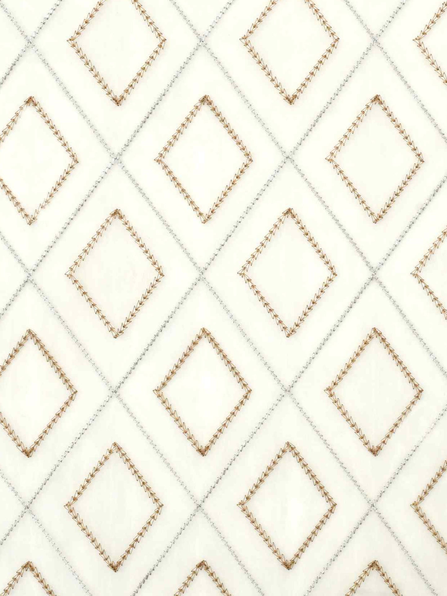 White Curtain Fabric with Brown Diamond Lattice Embroidery – 4ft & 10ft Widths