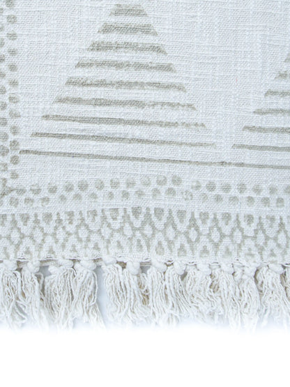 Atoz Home Decor Traditional Sanganeri Block Printed Cotton-Jute Throw with Fringe (130 x 170 cm)