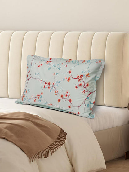 Sky Blue Floral Cotton Pillow Cover – Soft Botanical Premium Bedding