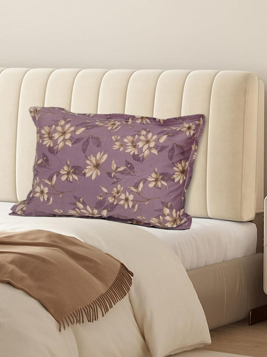 Mauve Floral Cotton Pillow Cover – Set of 2, Soft Botanical Luxury Bedding