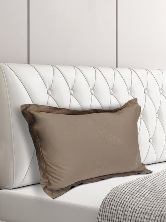 Mocha Brown Feather Jacquard Pillow Cover Set – Premium Cotton – Set of 2
