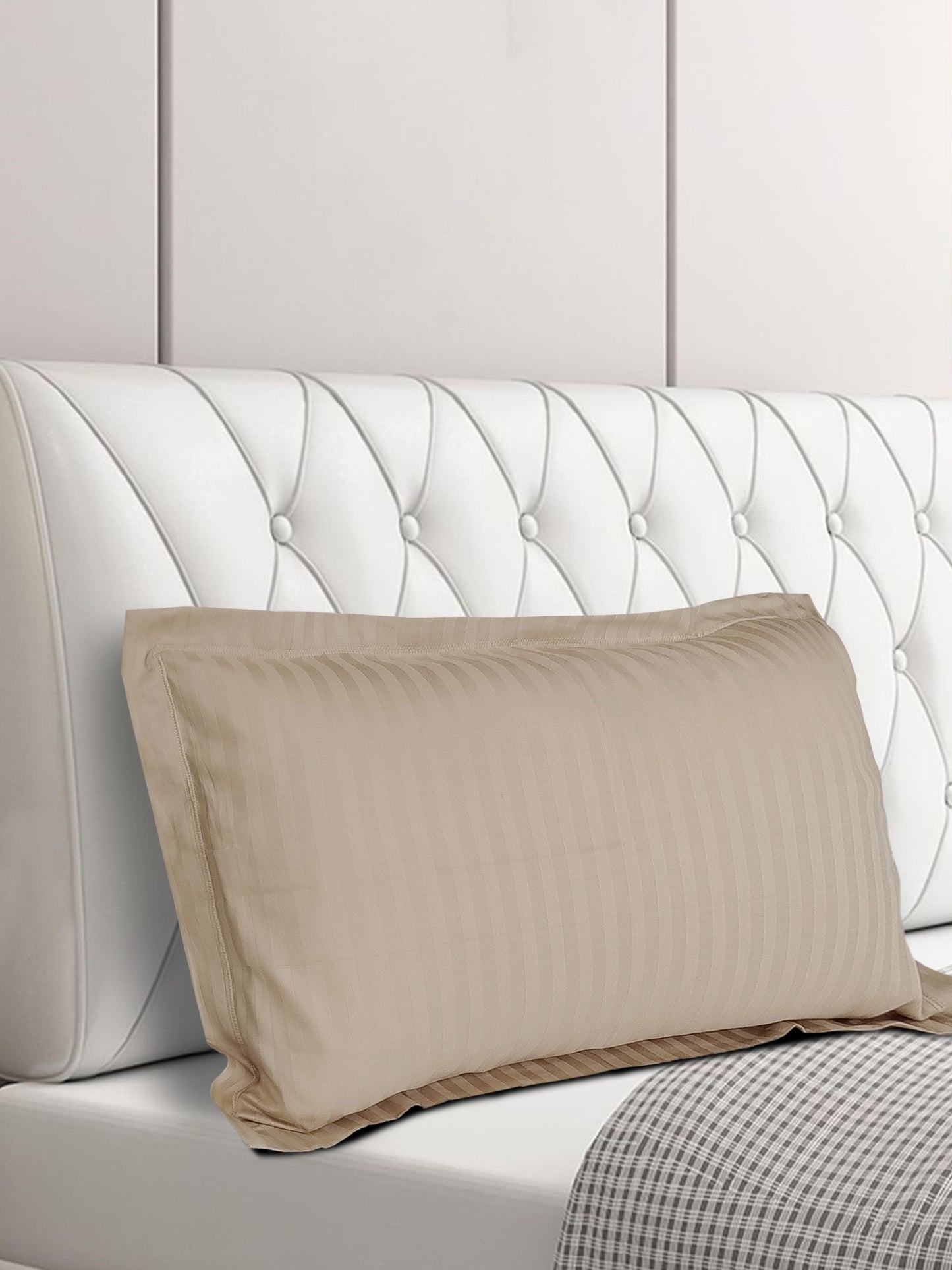 Beige Stripe Satin Pillow Cover Set – Premium Cotton Satin – Set of 2