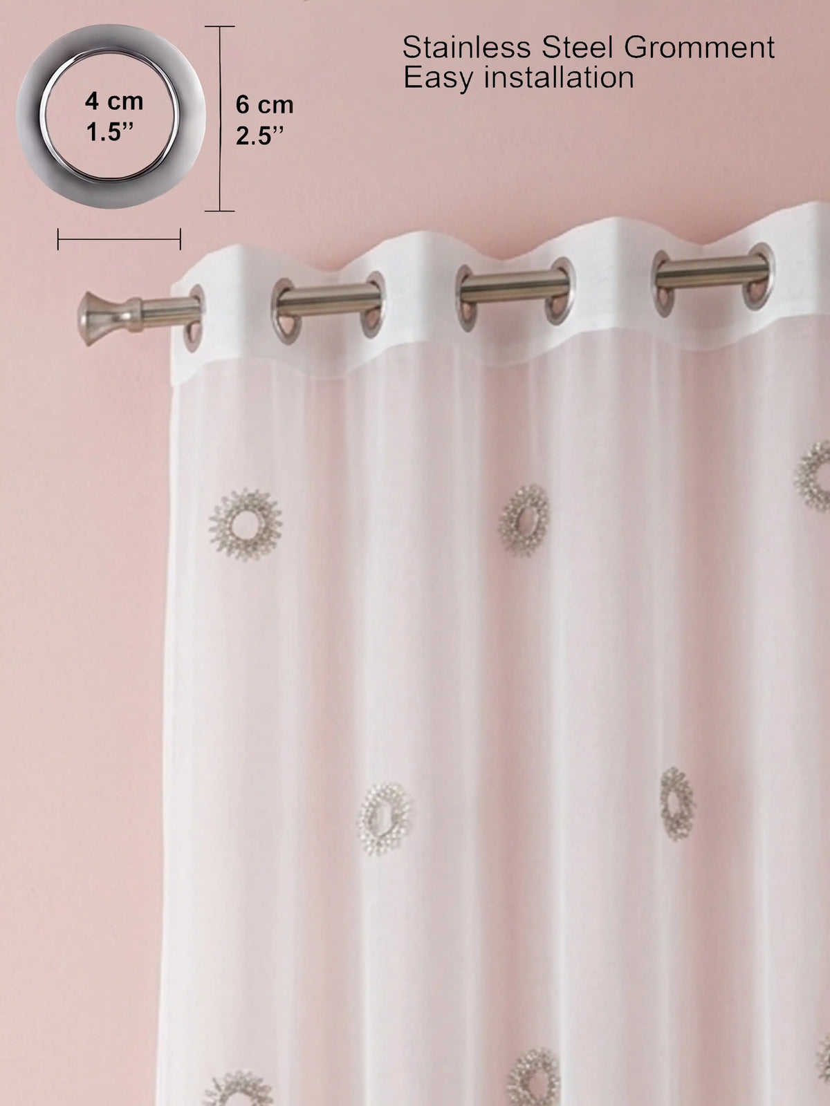 Evabella Elegant Circular Embroidery Sheer Grommet Curtains | 6 colors and 3 lengths
