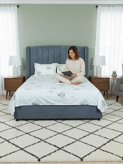 Soft Feel Blue Floral Vine Cotton Double Bedsheet Set