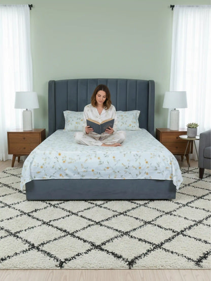 Cheerful Yellow Floral Cotton Double Bedsheet Set
