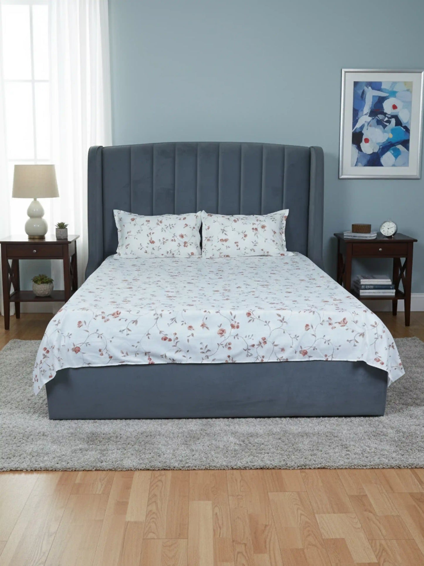 Soft Feel Elegant Brown Floral Cotton Double Bedsheet Set