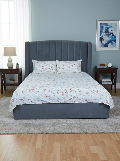 Soft Feel Elegant Brown Floral Cotton Double Bedsheet Set