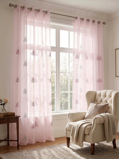 Evabella Embroidered Pine Tree Sheer Grommet Curtains | 100% Polyester