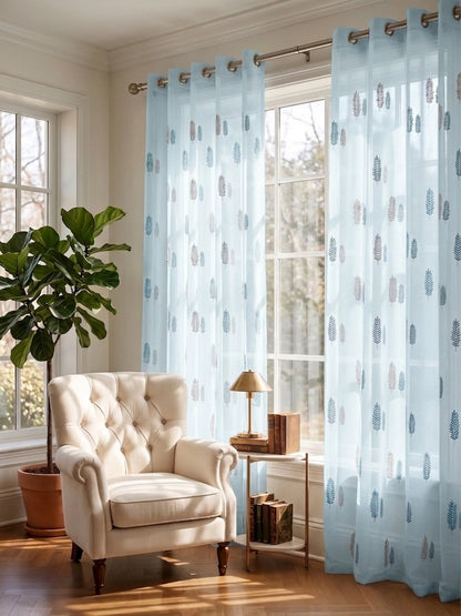 Evabella Embroidered Leaf Sheer Curtains | Light Filtering Window Decor