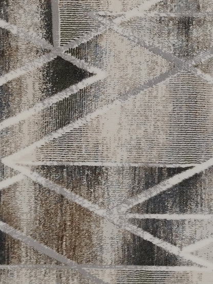 Grey Abstract Linear Textured Runner – Modern Geometric Plush Runner