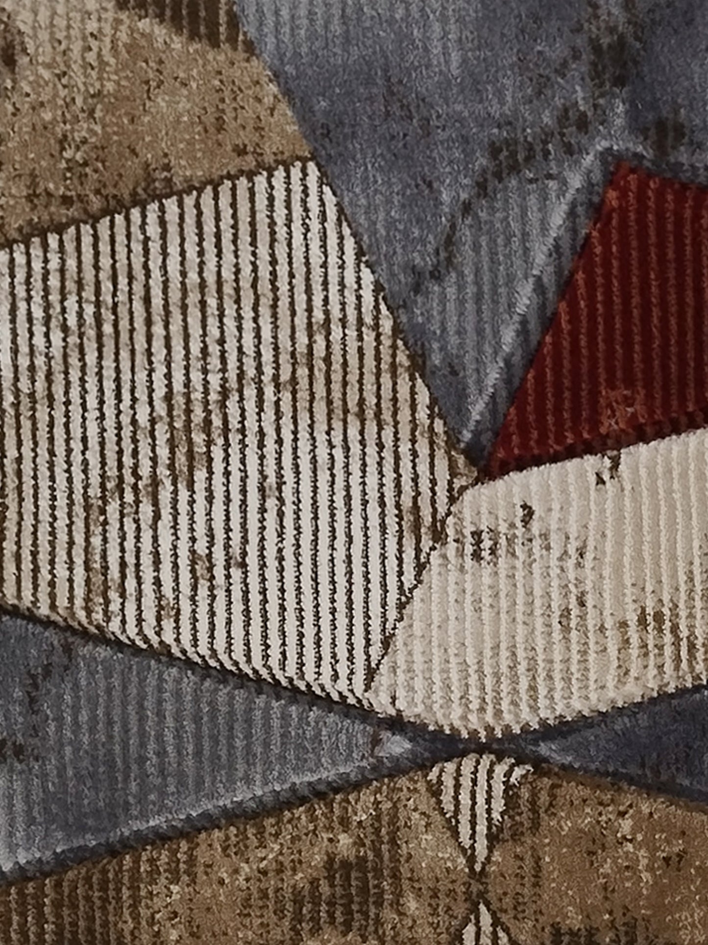 Multicolor Geometric Patchwork Runner – Modern Plush Textured Floor Runner