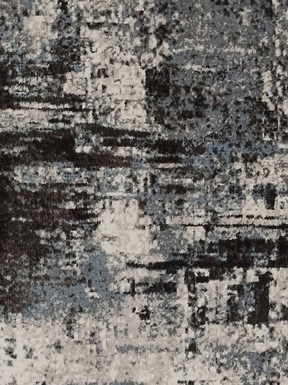 Blue Grey Distressed Abstract Runner – Modern Plush Textured Runner