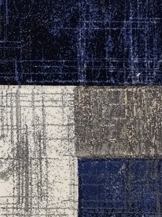 Blue Grey Abstract Block Runner – Modern Plush Textured Runner