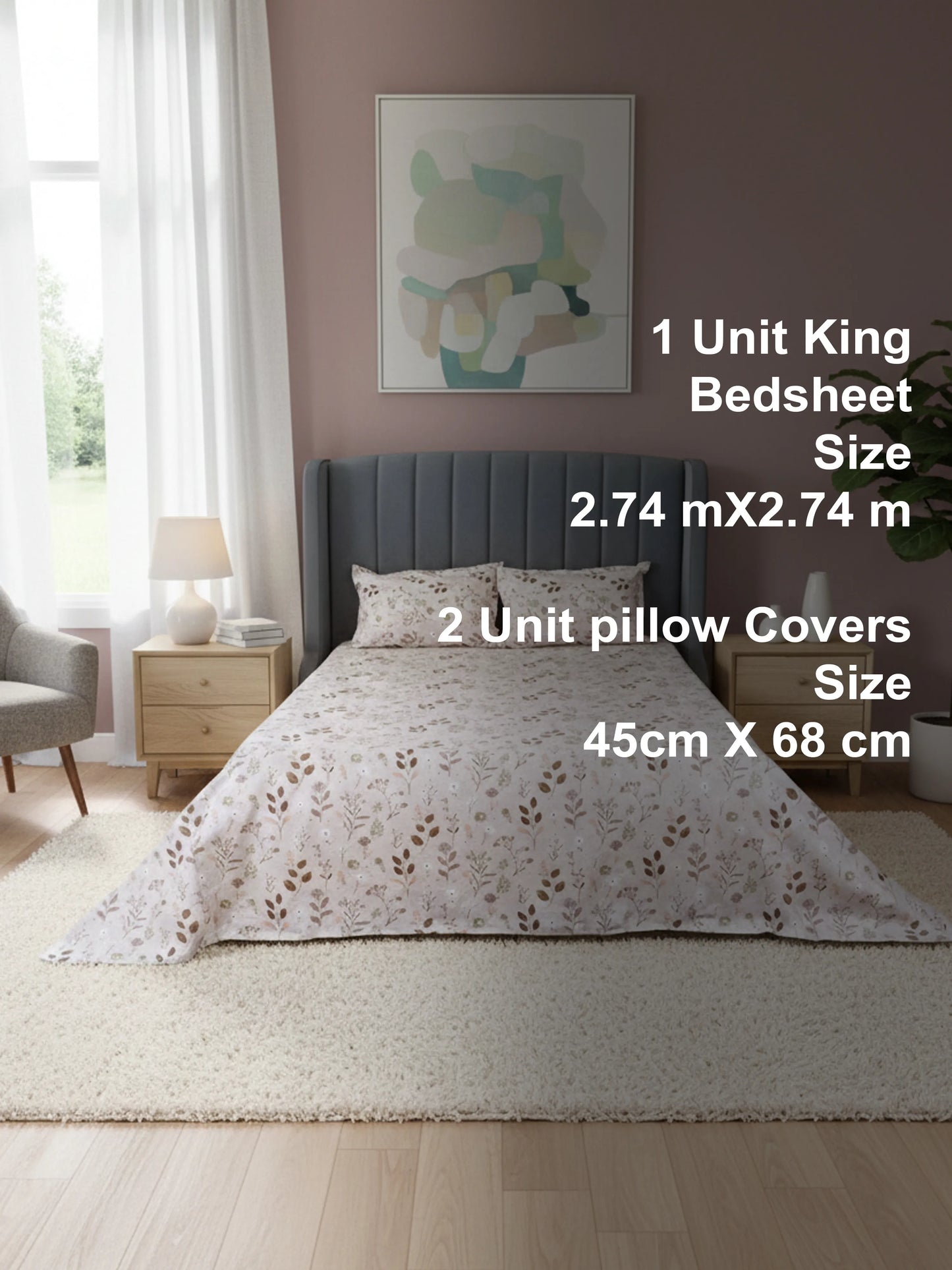 Soft Feel Faint Pink Floral Cotton King Bedsheet Set