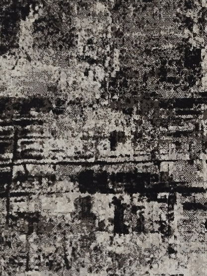 Black Grey Abstract Distressed Runner – Modern Plush Floor Runner