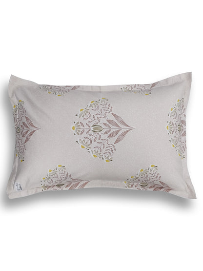 Beige Floral Cotton Pillow Cover – Soft Botanical Luxury Bedding