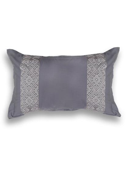 Grey Geometric Embroidered Pillow Cover Set – Premium Cotton – Set of 2