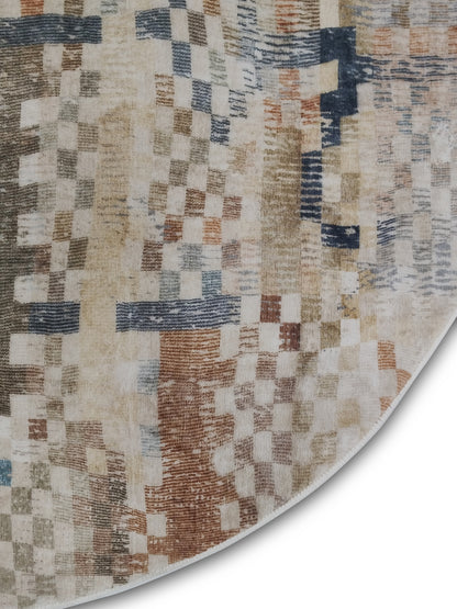 Beige Abstract Round Rug – Modern Area Carpet for Living Room & Bedroom