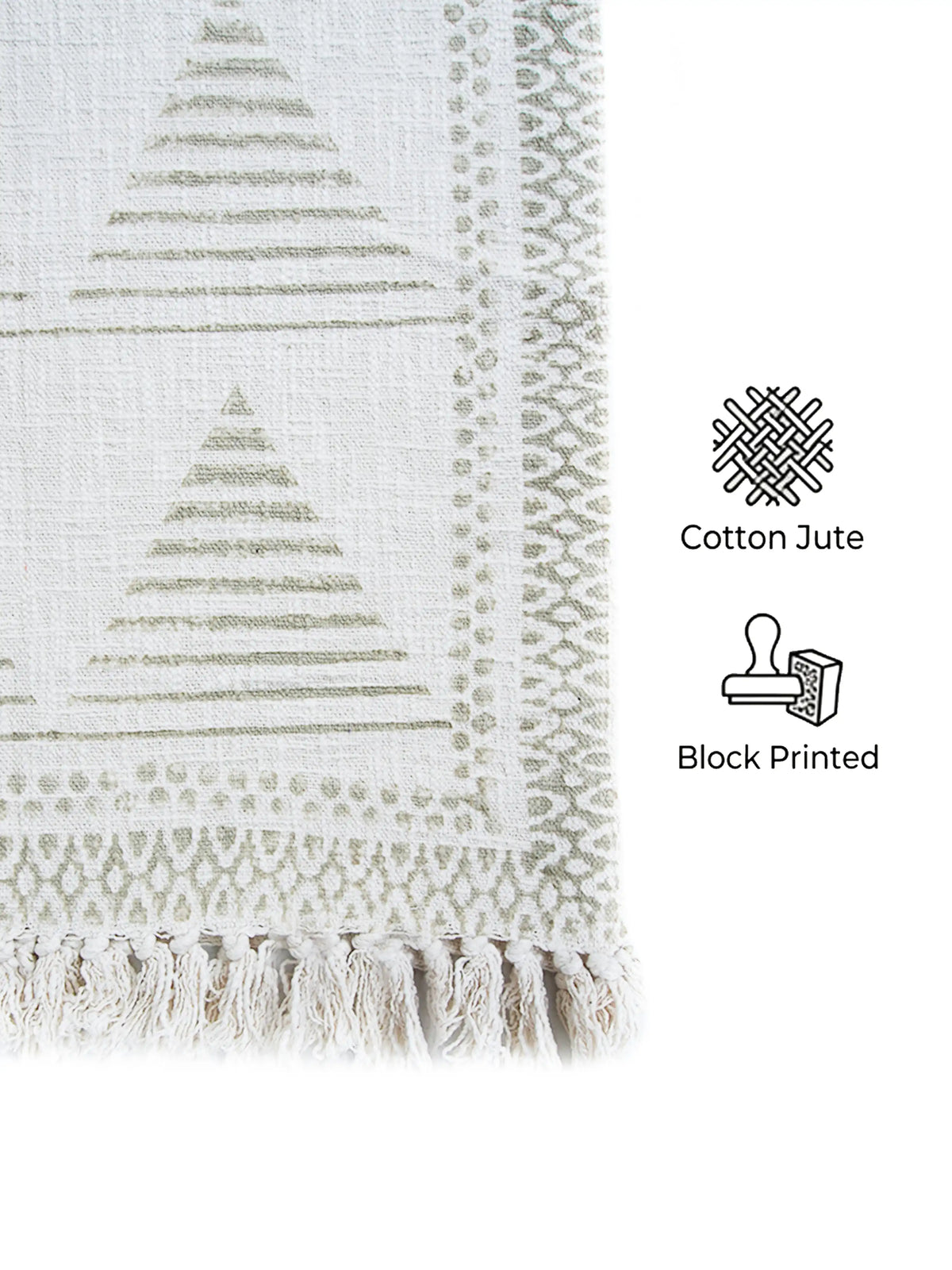Atoz Home Decor Traditional Sanganeri Block Printed Cotton-Jute Throw with Fringe (130 x 170 cm)