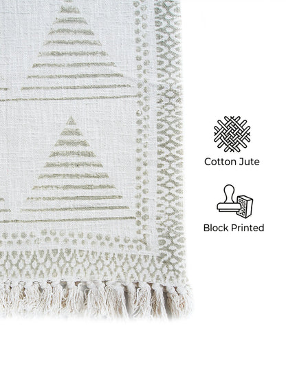 Atoz Home Decor Traditional Sanganeri Block Printed Cotton-Jute Throw with Fringe (130 x 170 cm)