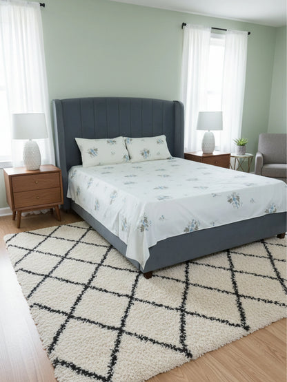 Soft Feel Blue Floral Vine Cotton Double Bedsheet Set