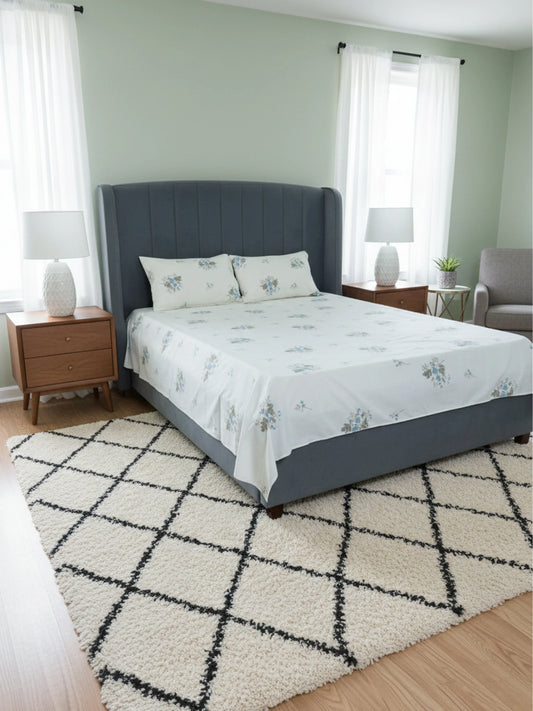 Soft Feel Blue Floral Vine Cotton Double Bedsheet Set