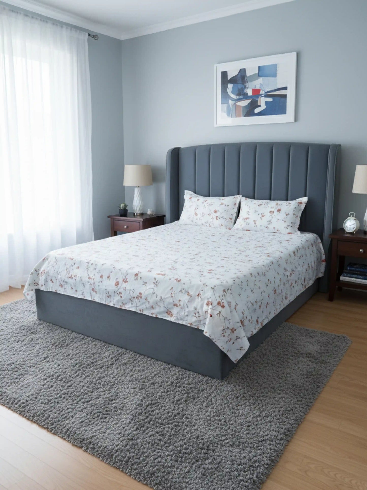 Soft Feel Elegant Brown Floral Cotton Double Bedsheet Set
