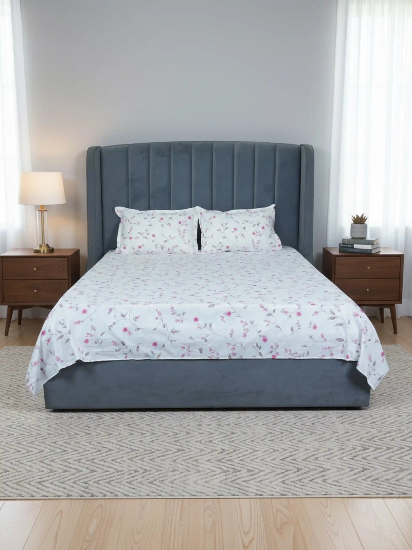 Soft Feel Pink Floral Vine Cotton Double Bedsheet