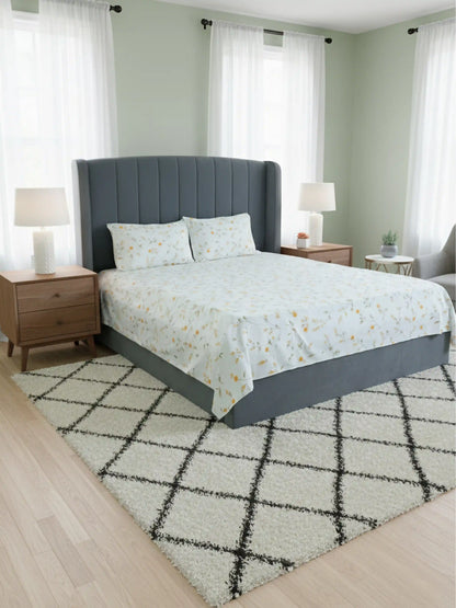 Cheerful Yellow Floral Cotton Double Bedsheet Set