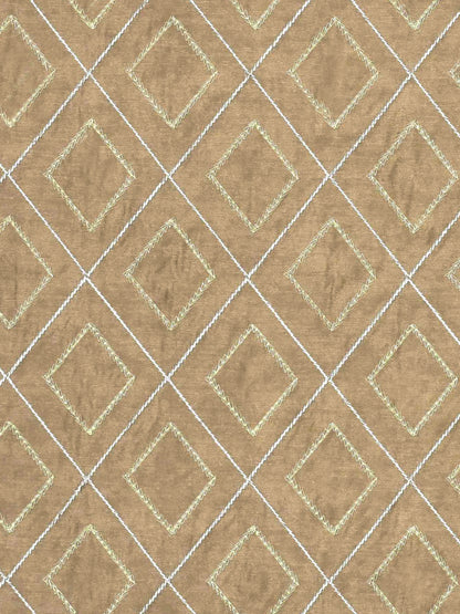 Brown Curtain Fabric with Diamond Lattice Embroidery – 4ft & 10ft Widths