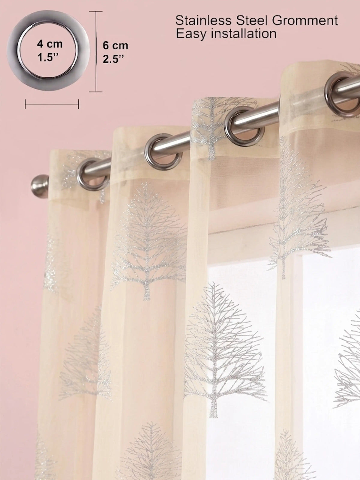 Evabella Embroidered Pine Tree Sheer Grommet Curtains | 100% Polyester