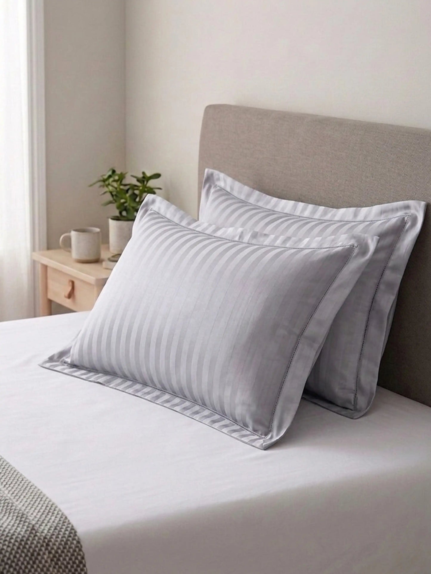 Striped Pillow Cover with Flange | Soft & Breathable (68 x 45 CM)