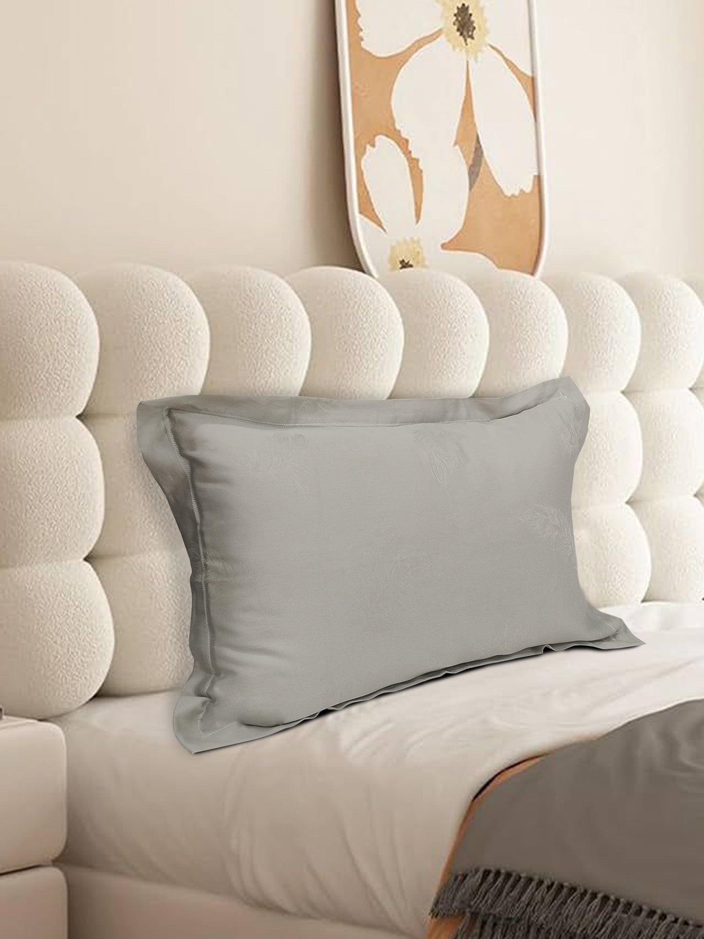 Light Grey Feather Jacquard Pillow Cover Set – Premium Cotton – Set of 2