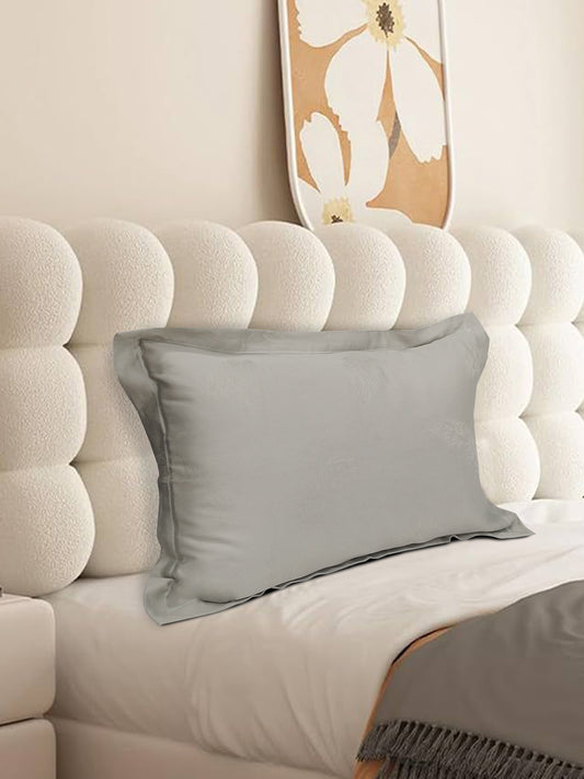 Light Grey Feather Jacquard Pillow Cover Set – Premium Cotton – Set of 2