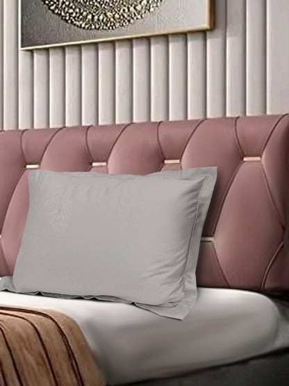 Cool Grey Feather Jacquard Pillow Cover Set – Premium Cotton – Set of 2