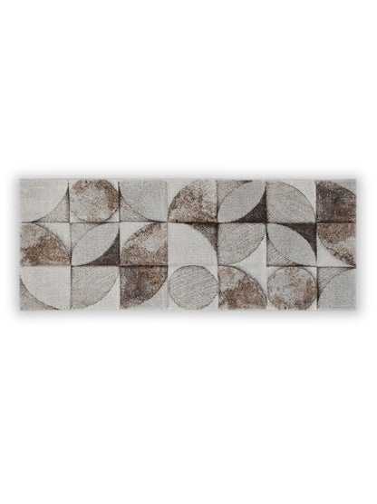 Grey Brown Geometric Curve Runner – Modern Abstract Plush Floor Runner