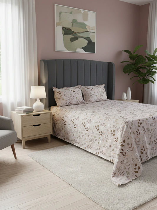 Soft Feel Faint Pink Floral Cotton King Bedsheet Set