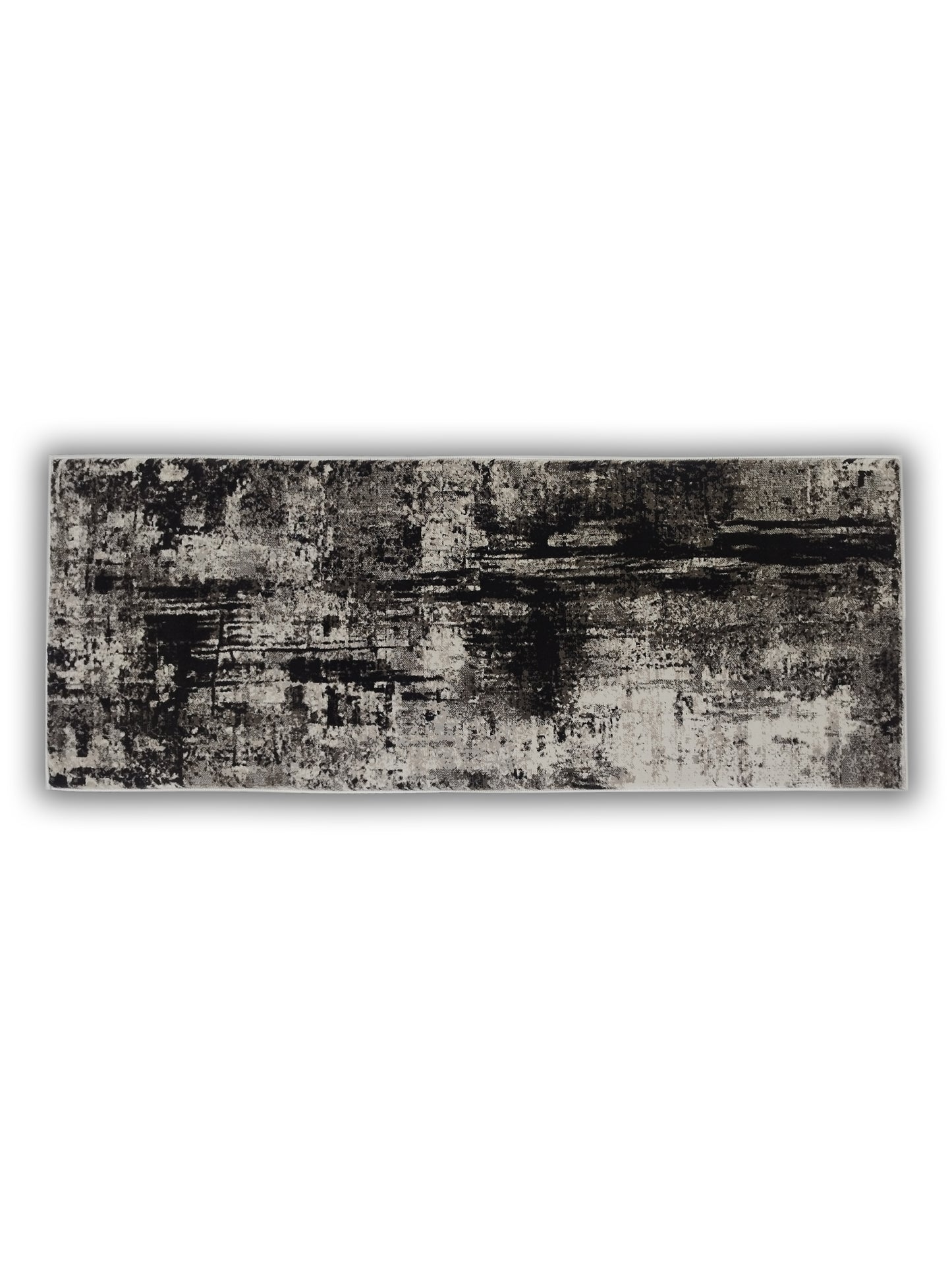 Black Grey Abstract Distressed Runner – Modern Plush Floor Runner