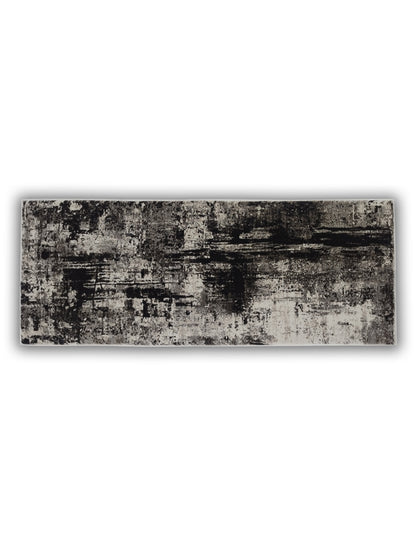 Black Grey Abstract Distressed Runner – Modern Plush Floor Runner