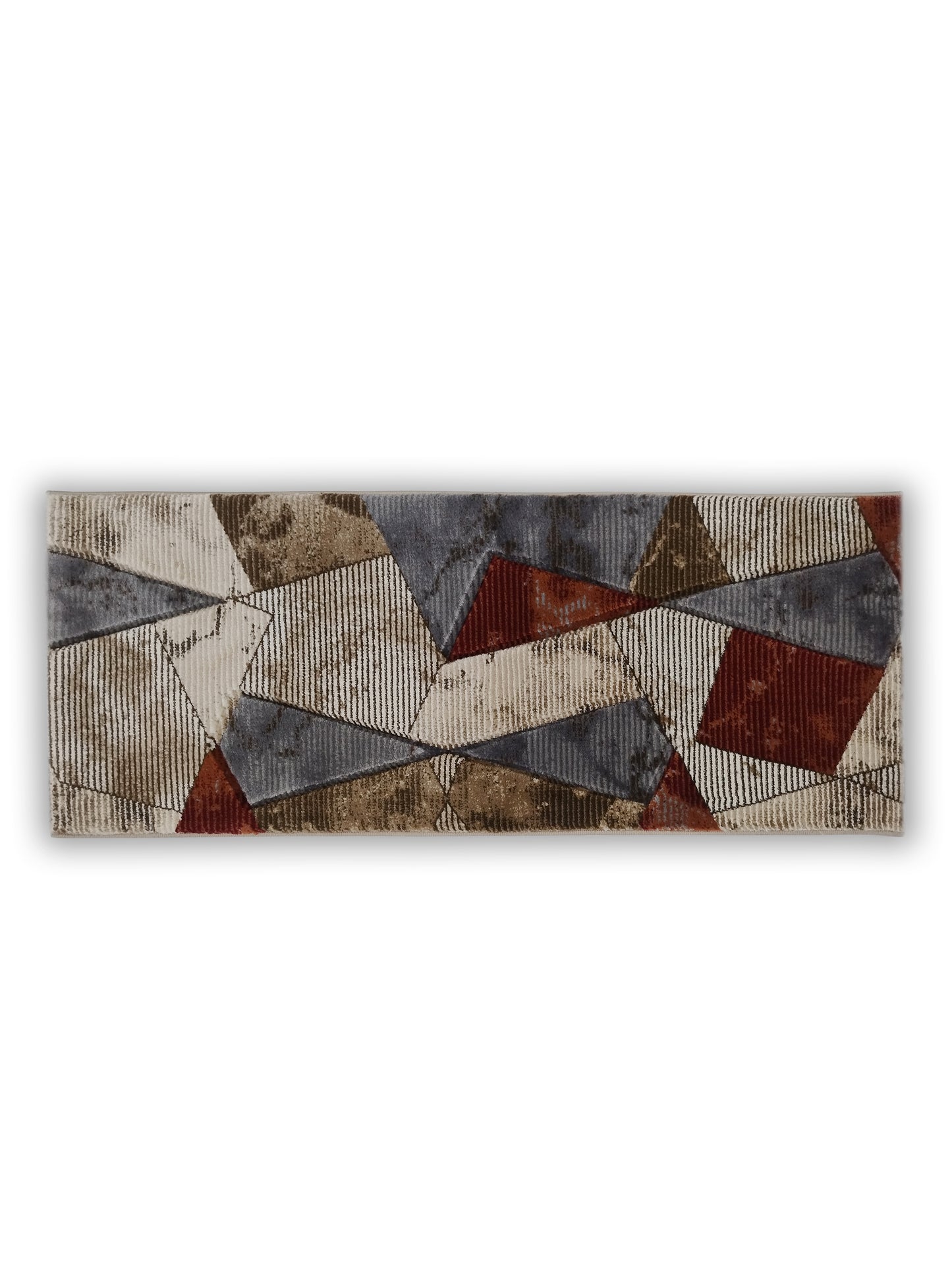 Multicolor Geometric Patchwork Runner – Modern Plush Textured Floor Runner