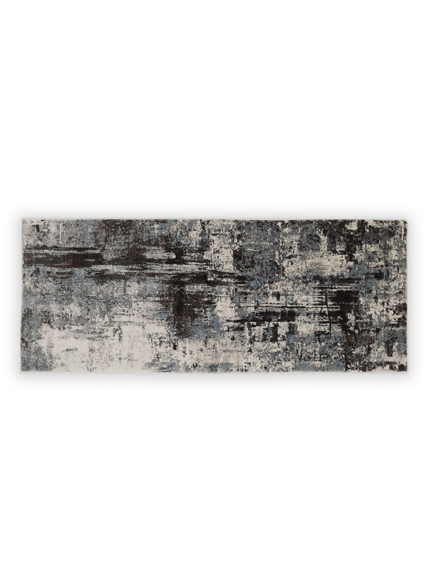 Blue Grey Distressed Abstract Runner – Modern Plush Textured Runner