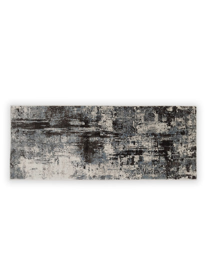 Blue Grey Distressed Abstract Runner – Modern Plush Textured Runner