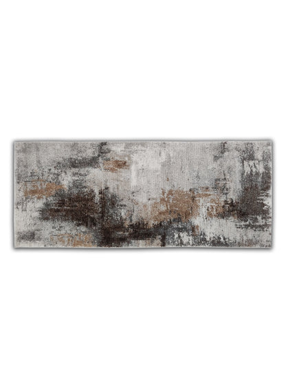 Grey Brown Abstract Textured Runner – Modern Distressed Plush Runner