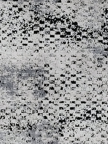 Grey White Distressed Grid Runner – Modern Abstract Textured Runner