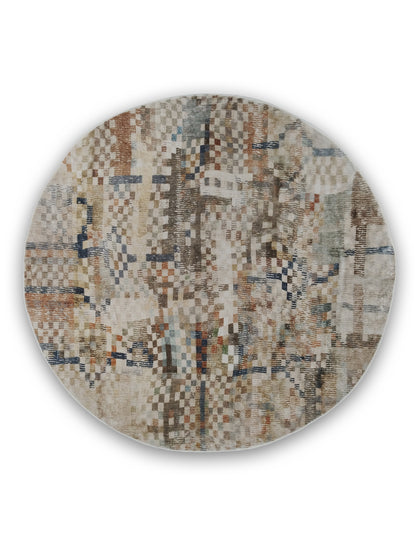 Beige Abstract Round Rug – Modern Area Carpet for Living Room & Bedroom