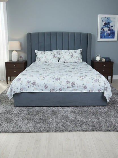 Classic Grey Floral Cotton Double Bedsheet Set