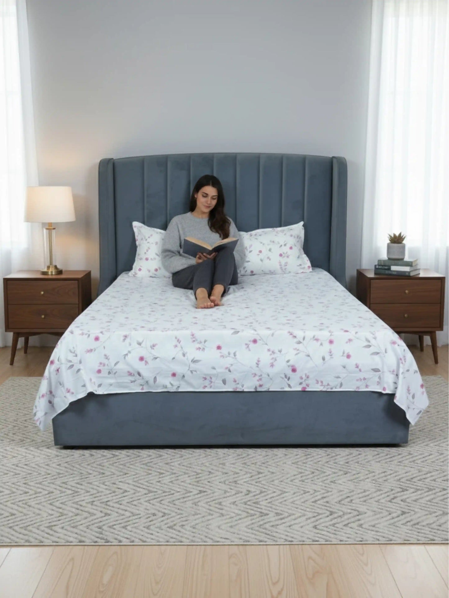 Soft Feel Pink Floral Vine Cotton Double Bedsheet