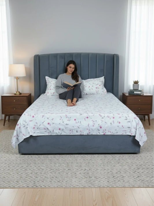 Soft Feel Pink Floral Vine Cotton Double Bedsheet